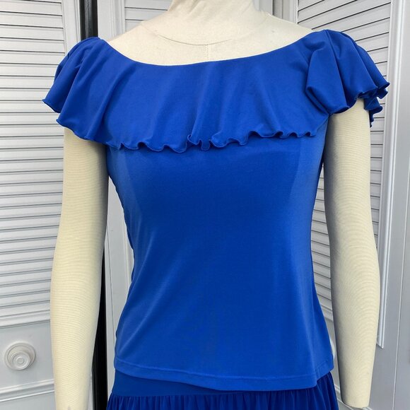 Like Dance America Royal Blue Top with Shoulder Ruffle Sz. L (M fit) - Picture 1 of 8